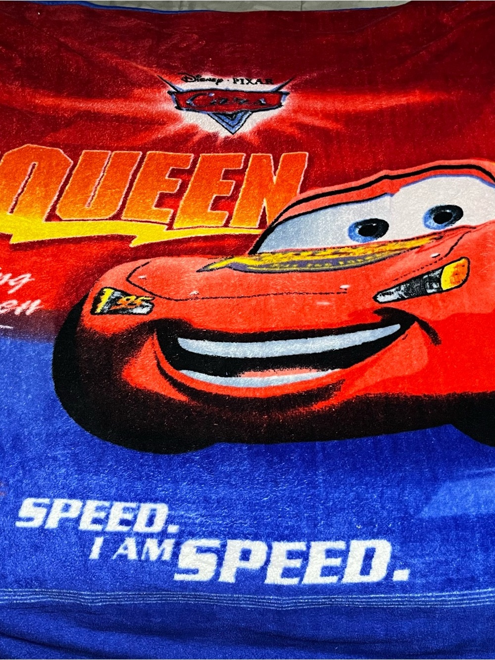 Vintage Disney Pixar Cars Lightning McQueen Plush Throw Blanket 58x48 I Am Speed